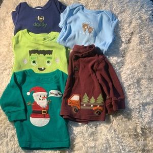 GYMBOREE MULTI-SEASON LOT 3-6 MONTHS 3 ONE PIECES AND 2 SHIRTS LONG SLEEVE.
